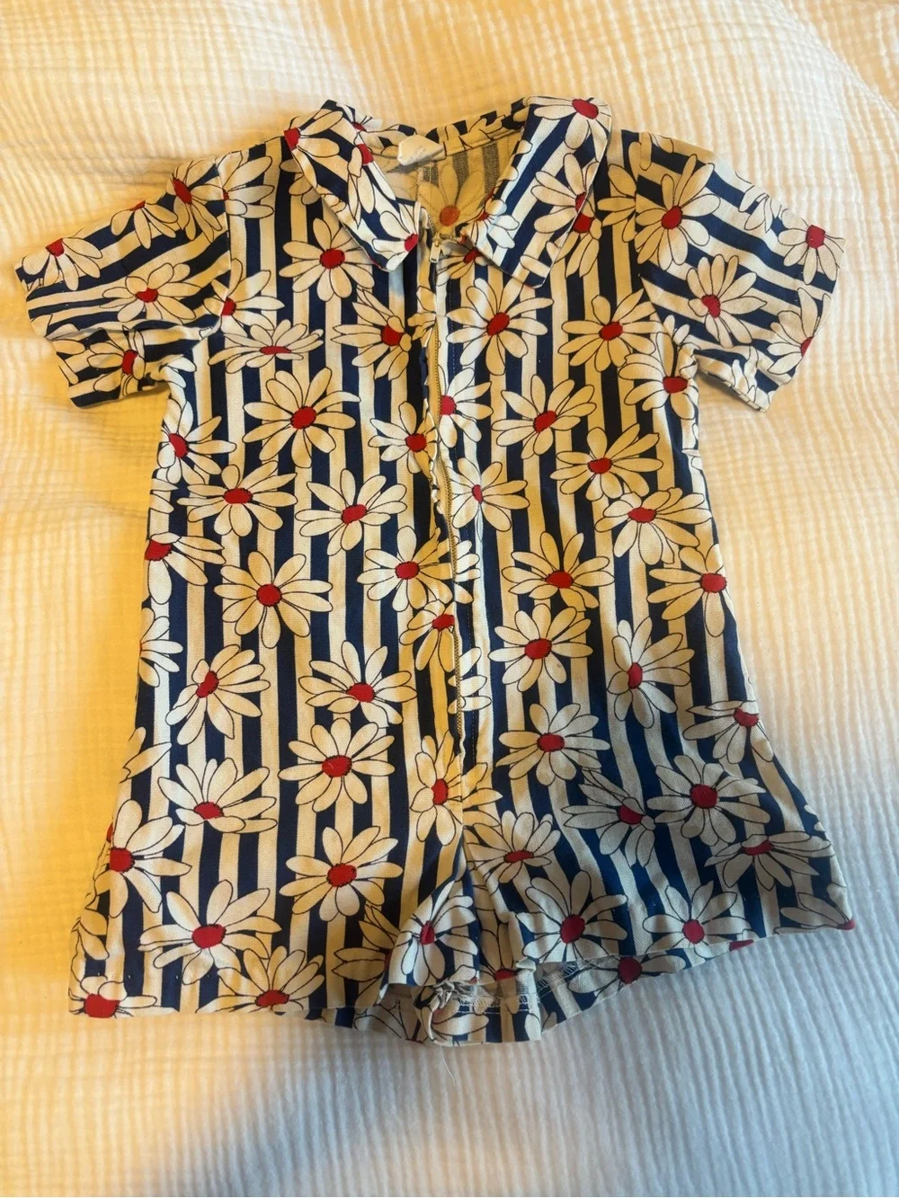 Vintage Girl Navy & White Daisy Print Romper